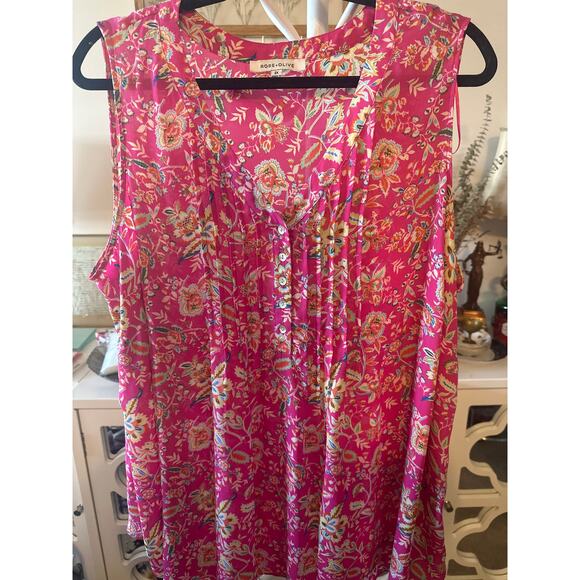 Rose + Olive Floral Chiffon Top - Picture 1 of 3